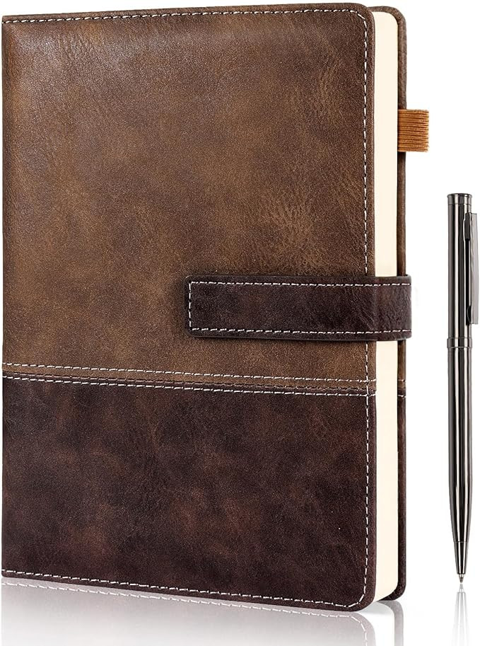 Leather Notebook Journal with Pen, A5 Lined Hardcover Notebook with Magnetic Closure, 240 Pages D... | Amazon (US)