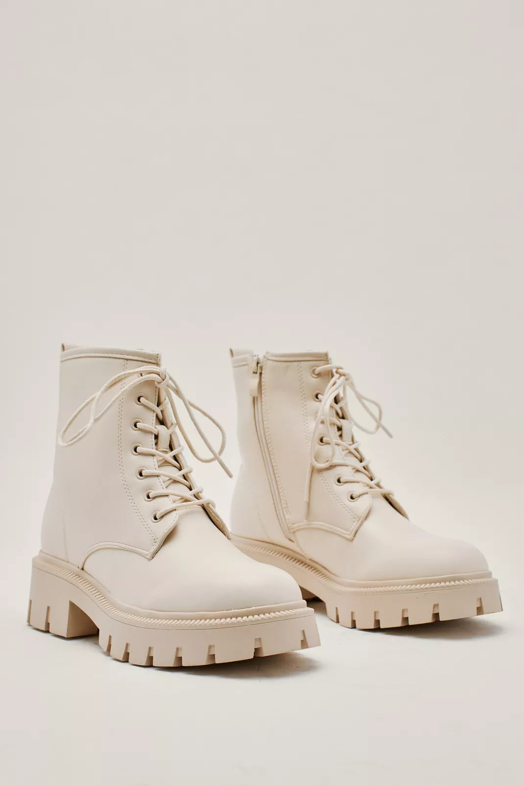 Faux Leather Chunky Cleated Lace Up Hiker Boots | Nasty Gal (US)