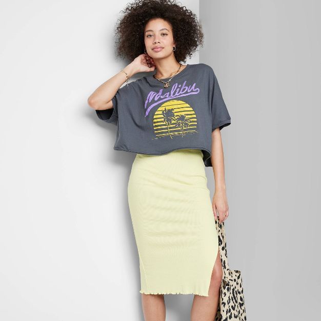 Women's Ascot + Hart Malibu Short Sleeve Cropped Graphic T-Shirt - Gray | Target