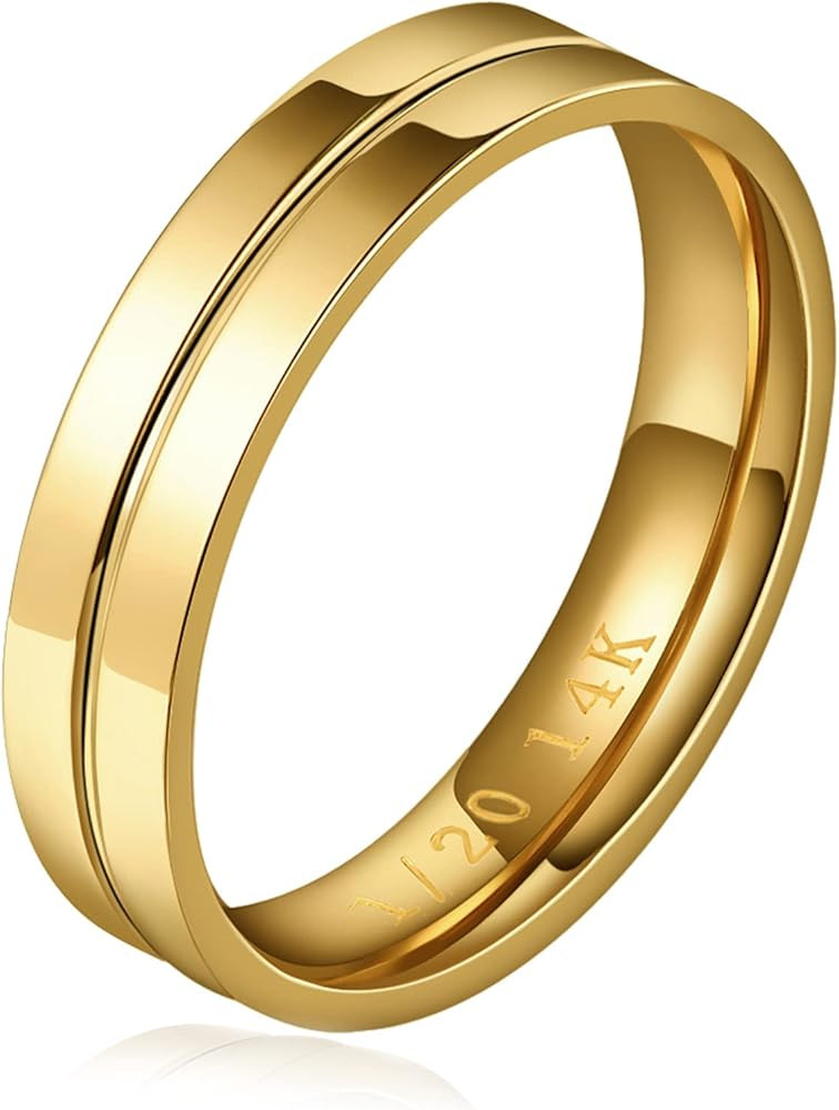 NOKMIT 5mm 14K Gold Filled Rings for Women Girls Dainty Thick Wedding Band Couple Anniversary Eng... | Amazon (US)