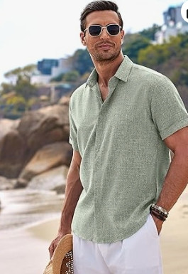 COOFANDY Men's Linen Shirts Short Sleeve Casual Shirts Button Down Shirt for Men Beach Summer Wedding Shirt 

 #LTKActive #LTKMens #LTKWedding