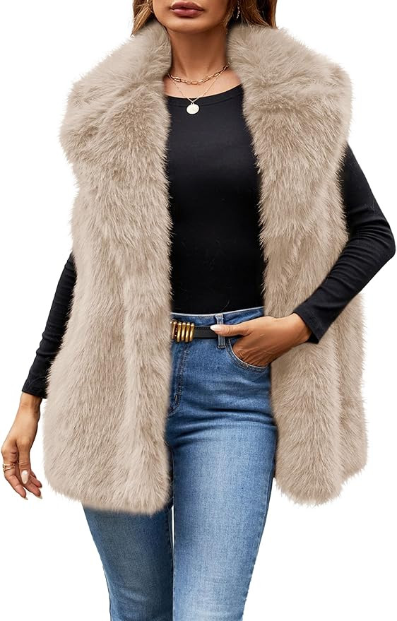Simplee Women's Faux Fur Vest Coat Sleeveless Furry Jacket Warm Open Front Fur Vests | Amazon (US)