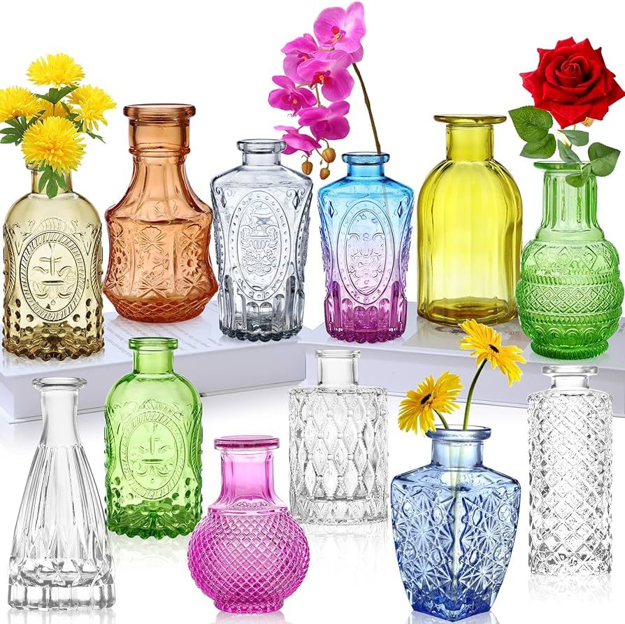 Glass Bud Vases Set of 12,Small Vases for Flowers,Colored Bud Vases Bulk,Mini Decor Rustic Vases ... | Amazon (US)