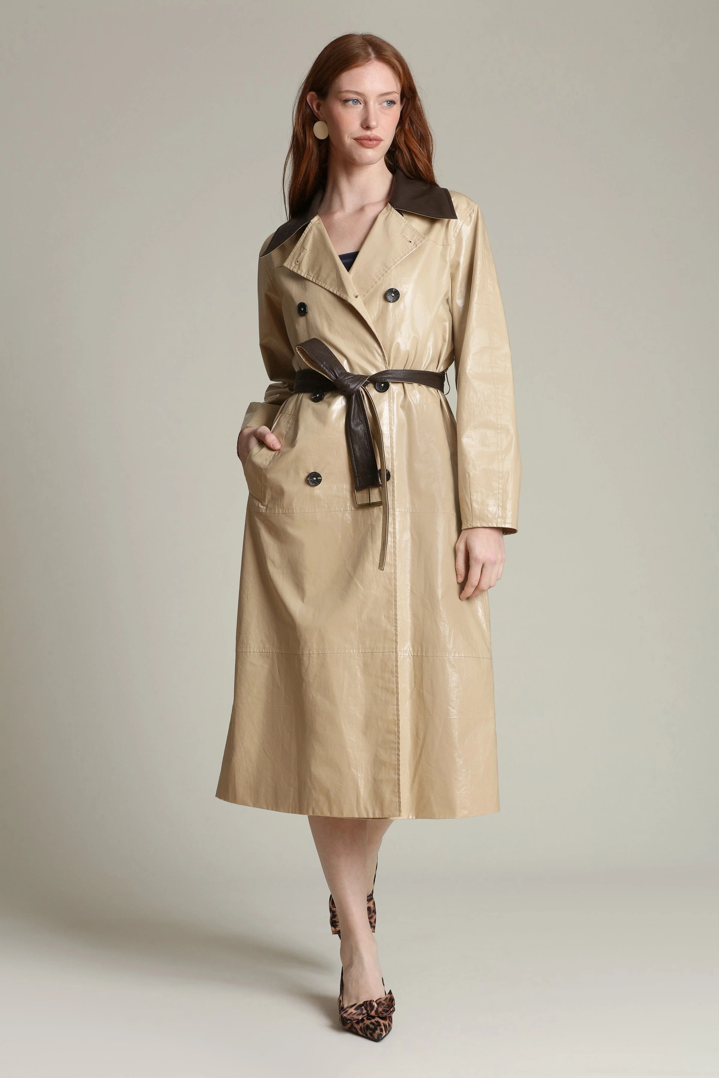 Faux Leather Contrast Trim Trench Coat | Avec Les Filles