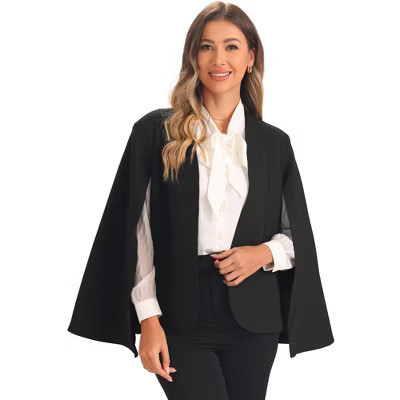 Allegra K Women's Cape Sleeve Long Sleeve Open Front Blazer X-Large Black | Target