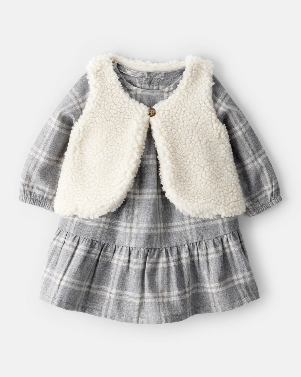 Baby Girl 2-Piece Plaid Sherpa Vest & Dress Set | Carter's Inc