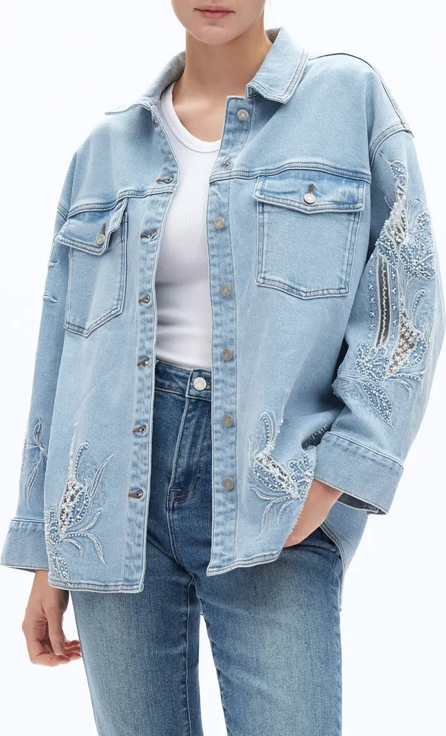 Bayeas Floral Embroidered Denim Shirt Jacket | Nordstrom | Nordstrom