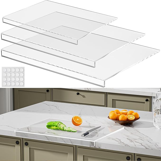 Acrylic Cutting Board with Counter Lip 3-Piece(17.5"x13.5", 16"x12", 11.5"x7.5"), Clear Non-Slip ... | Amazon (US)