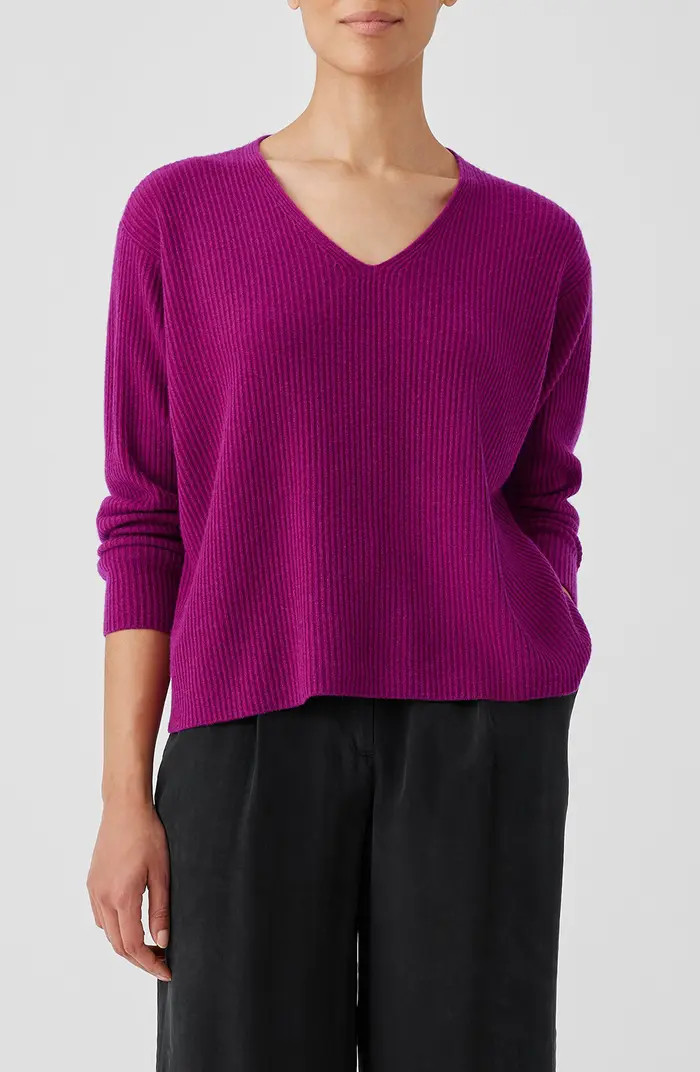 V-Neck Cashmere Rib Pullover Sweater | Nordstrom