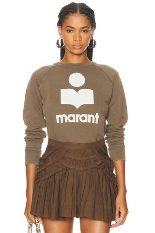 Isabel Marant Etoile Millyny Sweatshirt in Dark Bronze & Ecru - Olive. Size 34 (also in ). | FWRD 