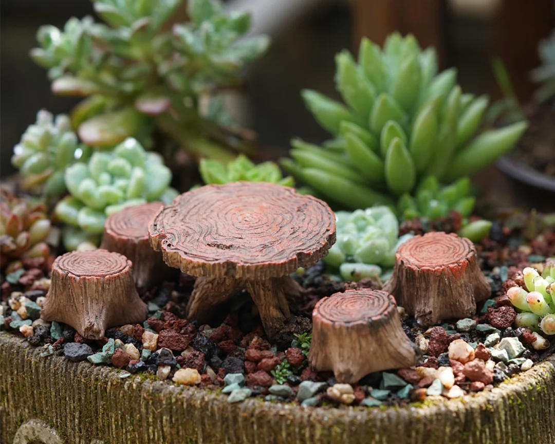 Set of 5PCS Fairy Garden Accessories Tiny Wooden Stake Chairs and Table Miniature Gardening, Terr... | Etsy (US)