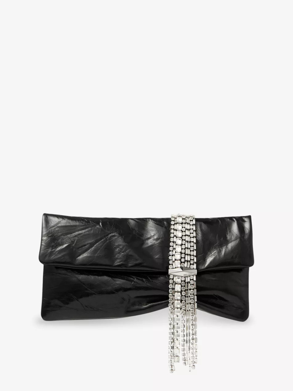 Zandra crystal-embellished metallic-leather clutch bag | Selfridges