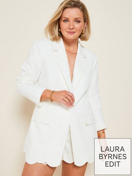 X Laura Byrnes Scallop Edge Blazer Co-Ord - White | Very (UK)