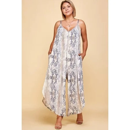 Plus Size Snakeskin Terry Printed Wide Leg Jumpsuit 2XL | Walmart (US)