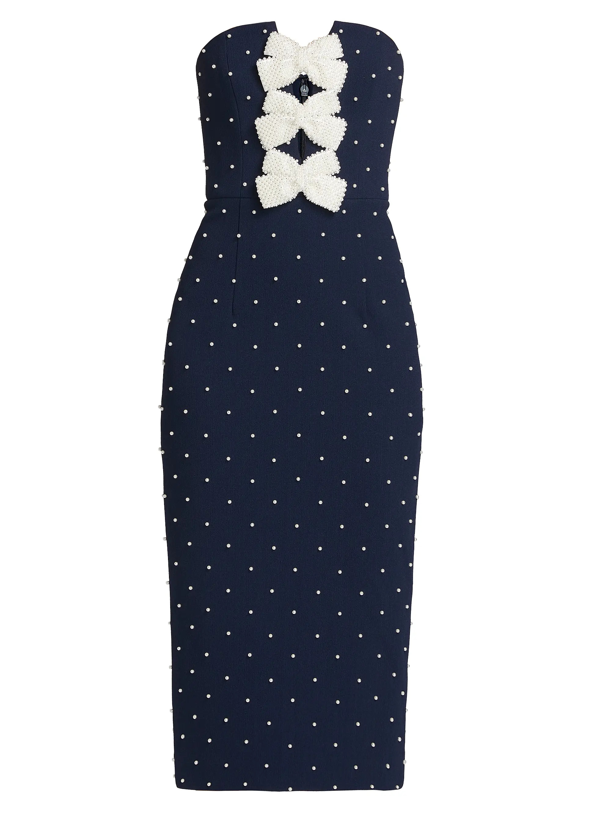 Rebecca Vallance Veronica Pearl Bow Strapless Midi-Dress | Saks Fifth Avenue | Saks Fifth Avenue
