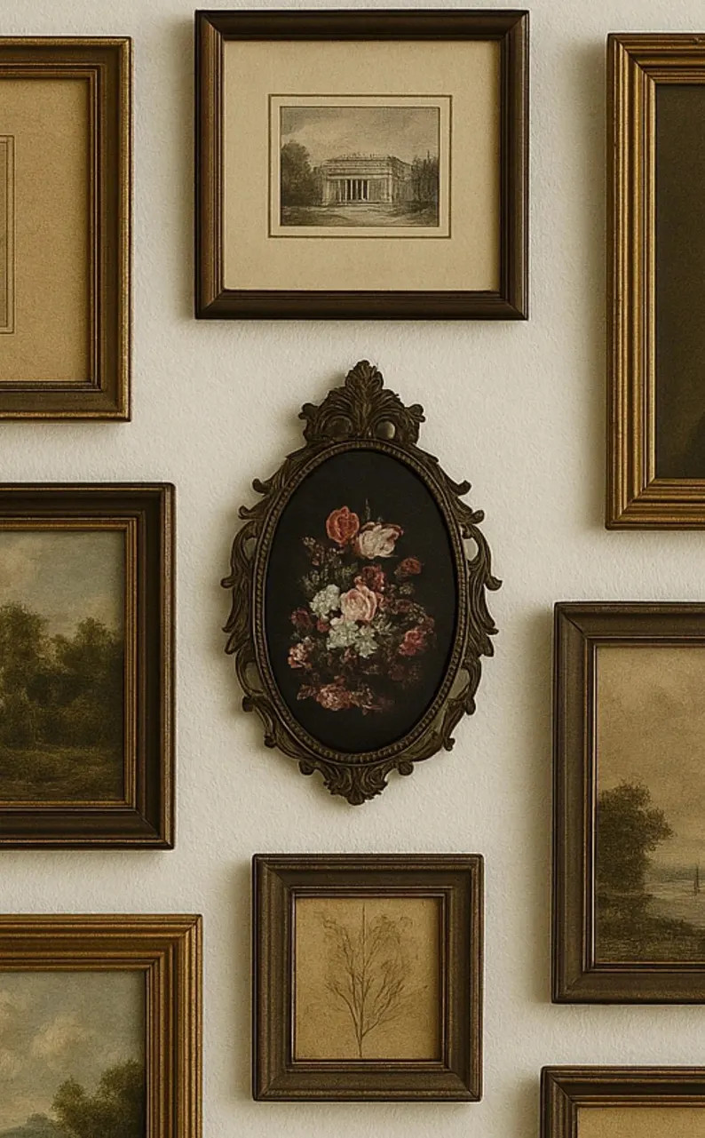 Vintage Italian Floral Still Life Oval Wall Art With Ornate Frame | Made in Italy Baroque Style |... | Etsy (US)