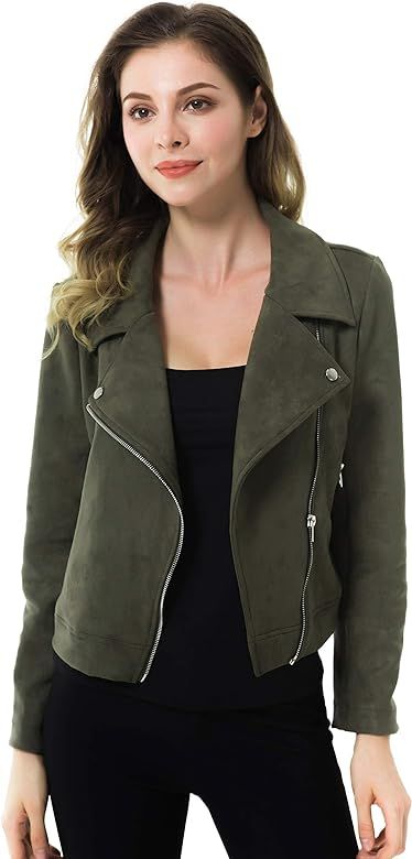 Apperloth Faux Suede Jackets for Women Long Sleeve Zipper Short Moto Biker Coat | Amazon (US)