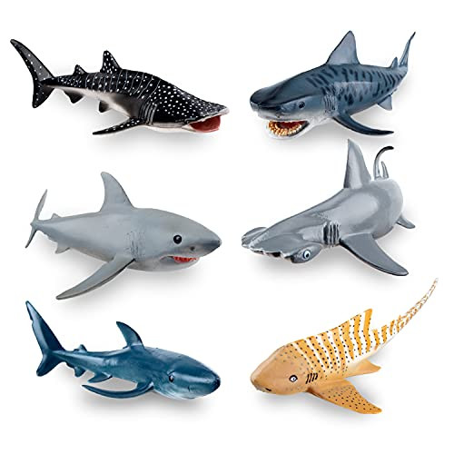 Toymany 6PCS 5-8" L Realistic Shark Bath Toy Figurines, Plastic Ocean Sea Animals Figures Set Includ | Amazon (US)