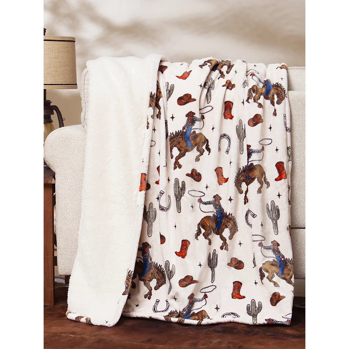 Wrangler Lounge Plush Sherpa Blanket in Cream | Wrangler