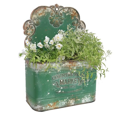 All Chic Metal Wall Planter Outdoor Wall Hanging Planter Rustic Wall Mount Planter Outdoor Wall Planter for Farmhouse Garden Decor (Green) | Amazon (US)