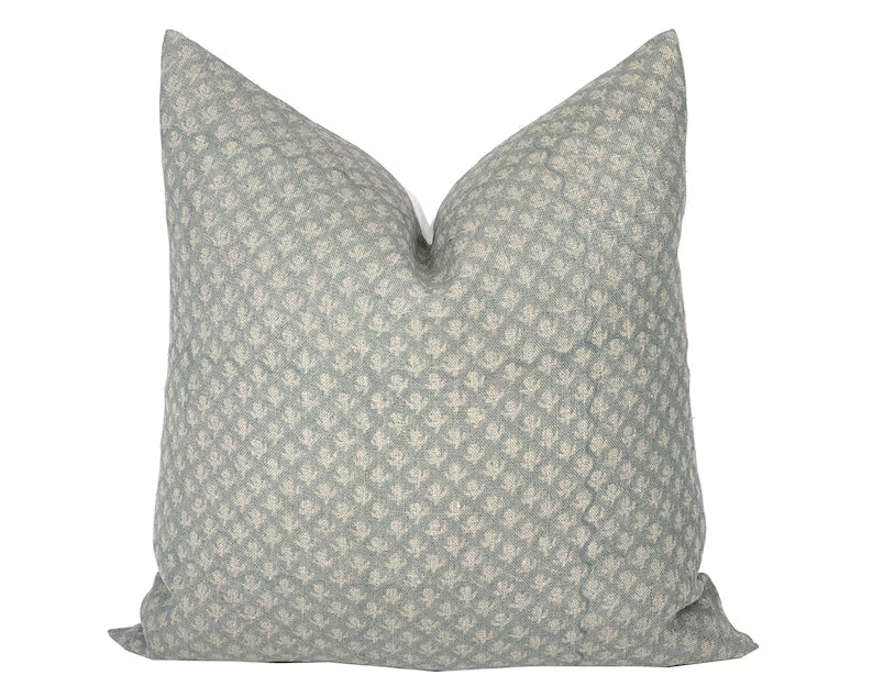 MEADOW Designer Soft Grey Blue Linen Pillow Cover, Block Print Pillow, Farmhouse Pillow, Neutral ... | Etsy (US)