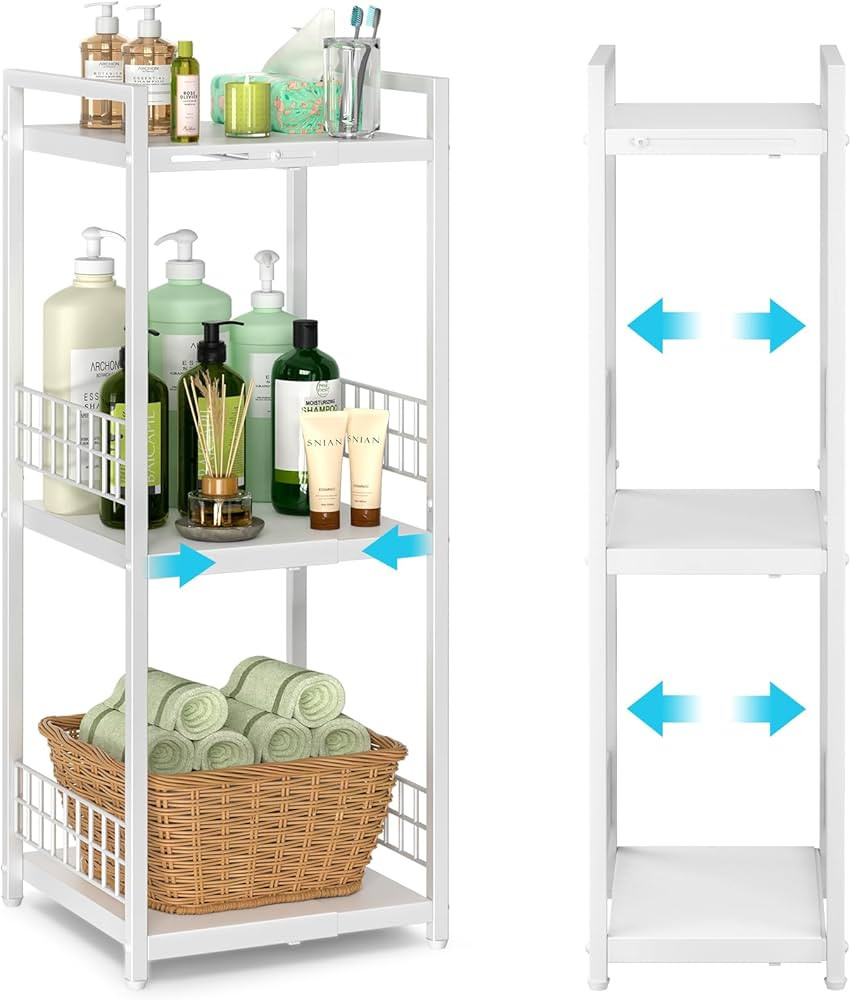 Expandable Slim Storage Shelf, 3 Tier Metal Shelving Unit for Bathroom Storage Organizer, Free-St... | Amazon (US)