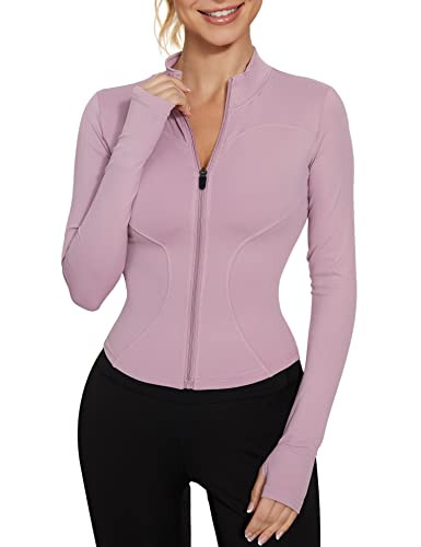 LUYAA Workout Jacket for Women Cropped Running Jackets Lightweight Activewear Pink S | Amazon (US)