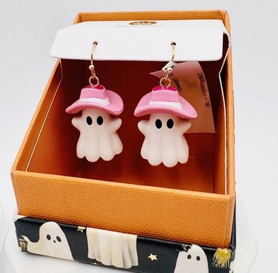 \ud83e\udde1\ud83d\udda4NIB True to Form Pink Cowboy Hat Ghost Themed Earrings | eBay US