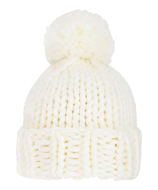 White Chunky-Knit Faux-Fur Pom-Pom Beanie | zulily