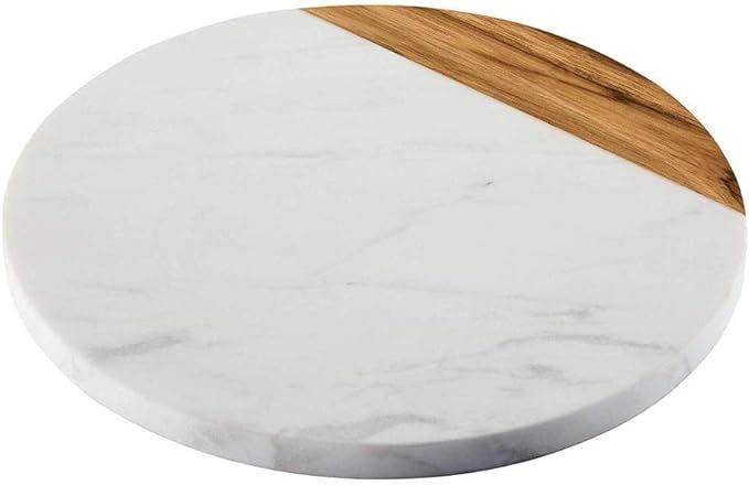 12" Diameter, Real Marble Cutting Board with Teak Wood Accent, Round in Shape, Durable and Chip R... | Amazon (US)