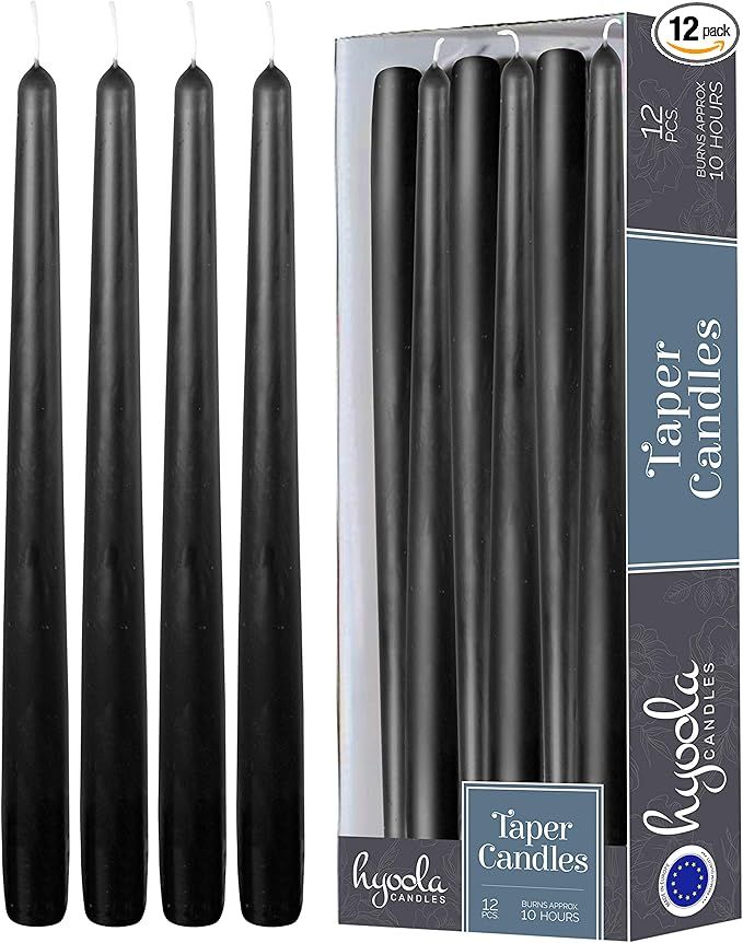 12 Pack Tall Taper Candles - 12 Inch Black Dripless, Unscented Dinner Candle - Paraffin Wax with ... | Amazon (US)