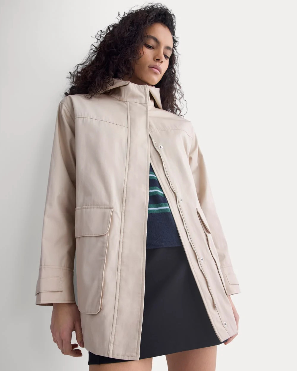 Everlane Hooded Field Jacket In Peyote, Size Small, Cotton | Everlane