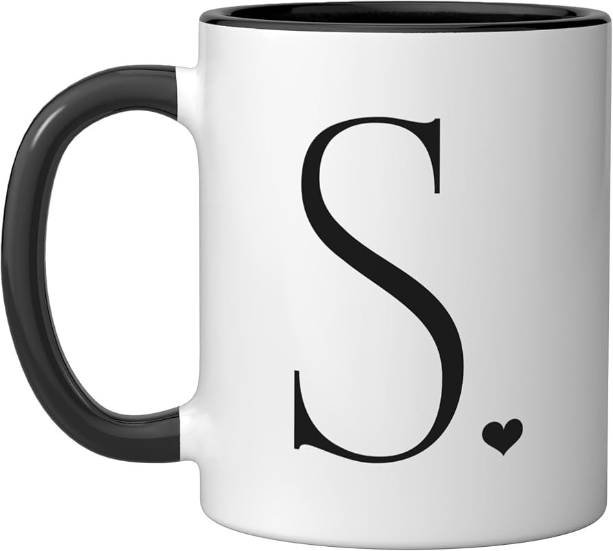 Cute S Monogram S Letter Design with Heart Ceramic Mug, Black/White, 11oz | Amazon (US)