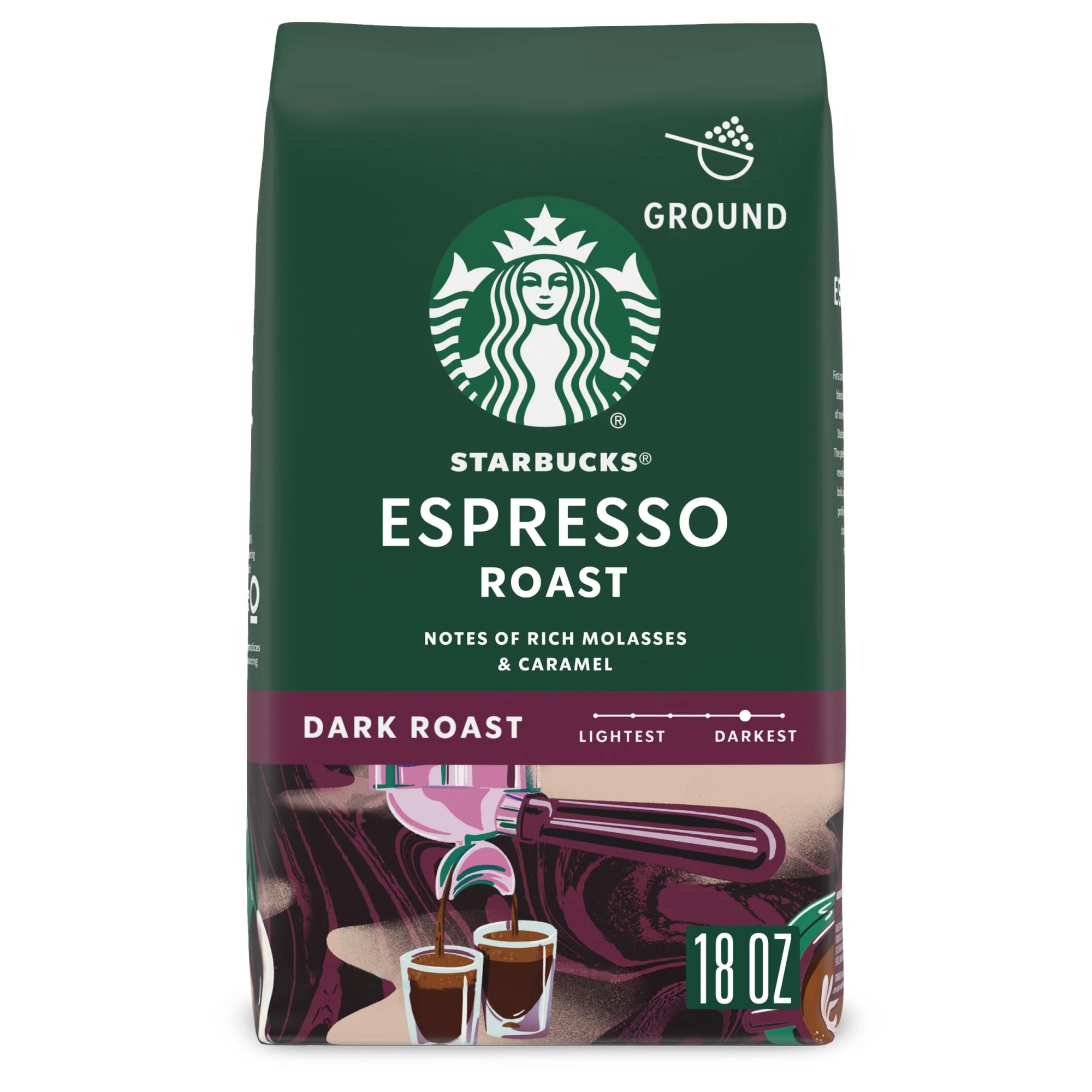 Starbucks Arabica Beans Espresso Roast, Dark Roast, Ground Coffee, 18 oz | Walmart (US)