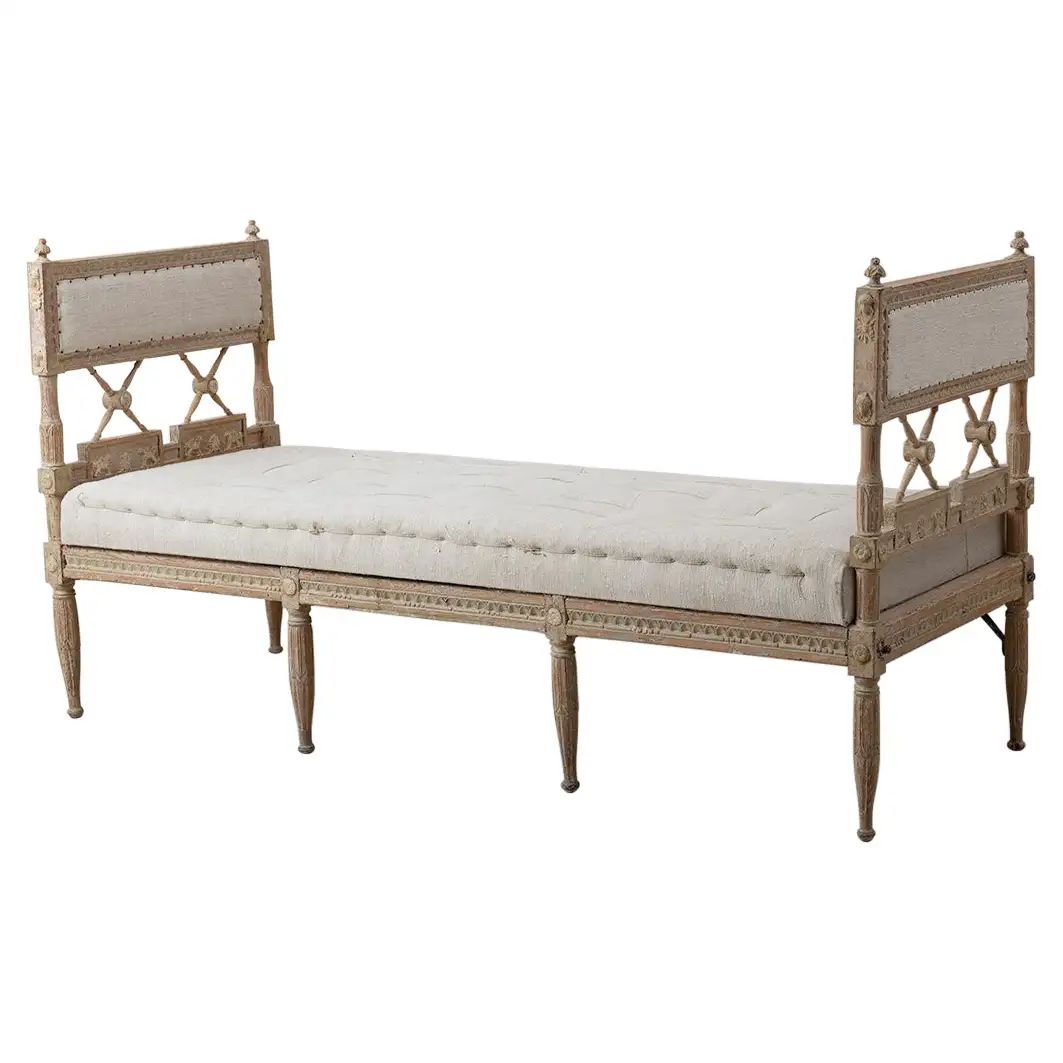 18th C. Swedish Gustavian Period Daybed in Original Paint with Egyptian Carvings | 1stDibs