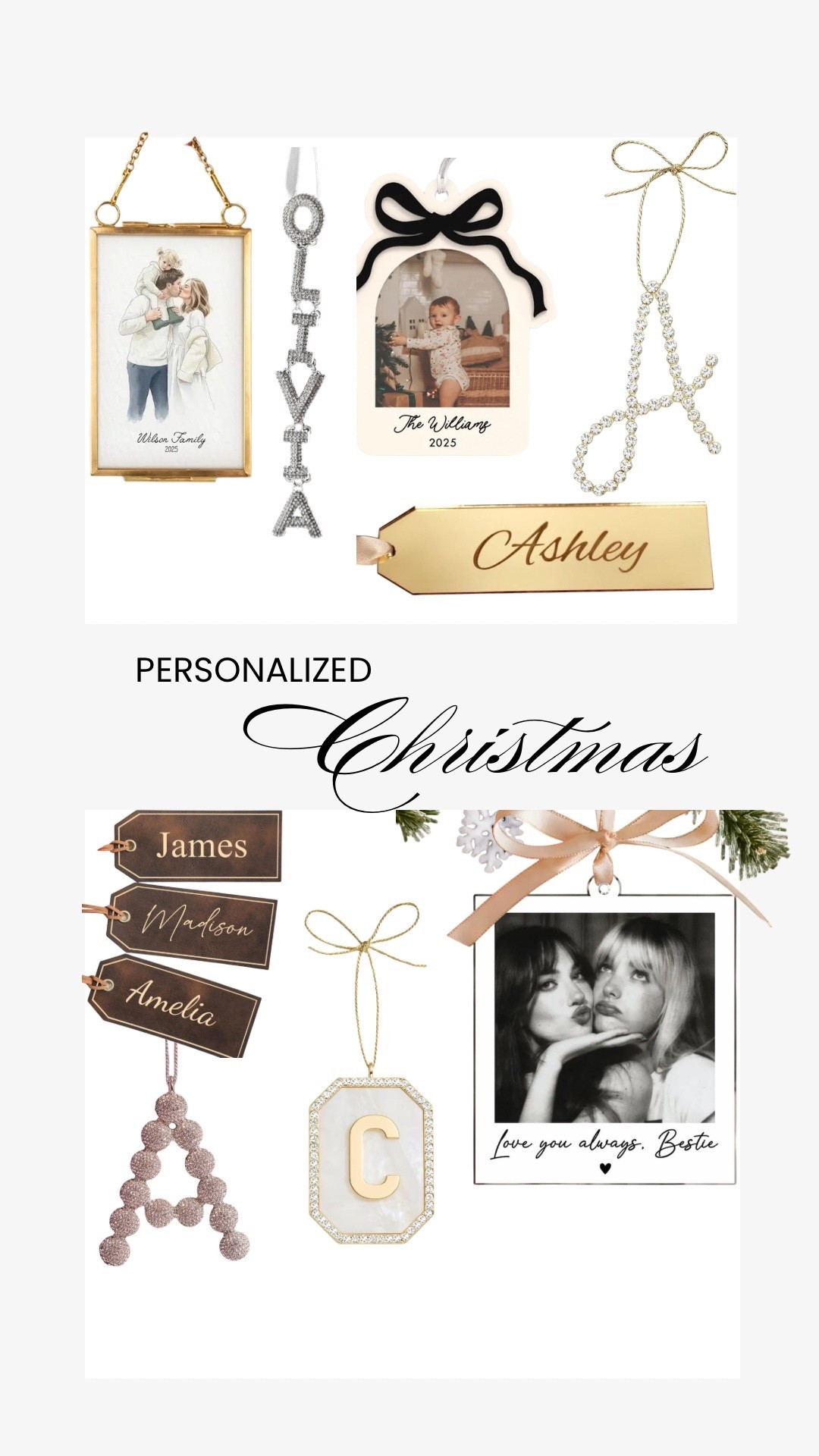 Personalized Christmas Ornaments 

Personalized ornaments designed to elevate your holiday decor with meaning. Thoughtfully crafted, beautifully finished, and made to be cherished year after year.

#LTKHoliday #LTKGiftGuide #LTKCyberWeek