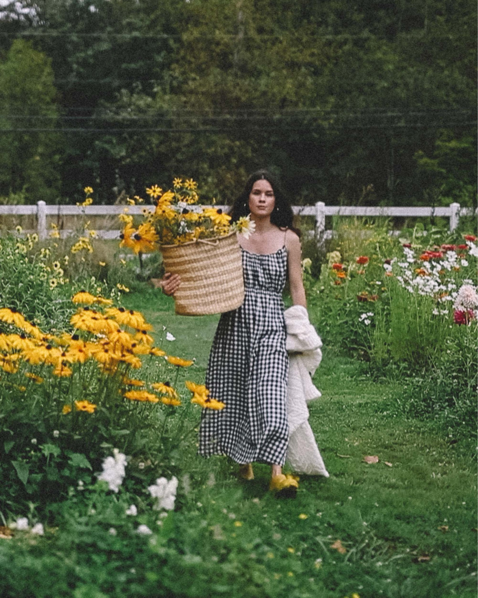Dress, fall dress, gingham dress, cardigan, clogs, midi dress, fall outfit 