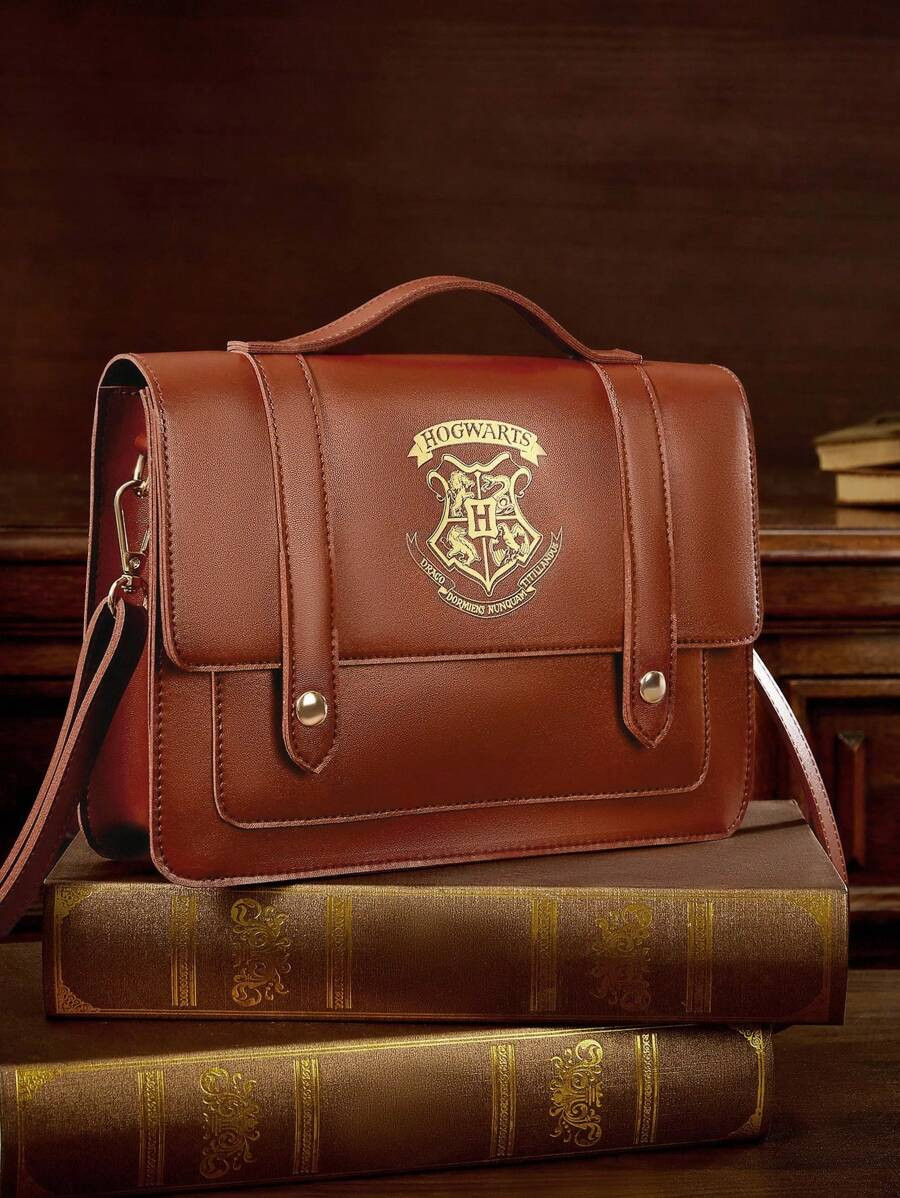 HARRY POTTER X SHEIN 1pc PU Leather Magic Logo Print Bag, Tote Bag, Adjustable Shoulder Strap | SHEIN