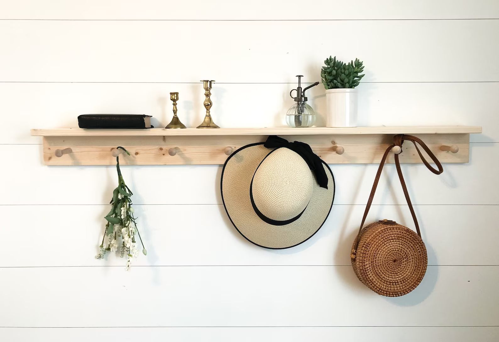 Shelf with hooks | towel rack | Kitchen decor | Wooden peg rail | wooden peg rack | coat rack | e... | Etsy (US)