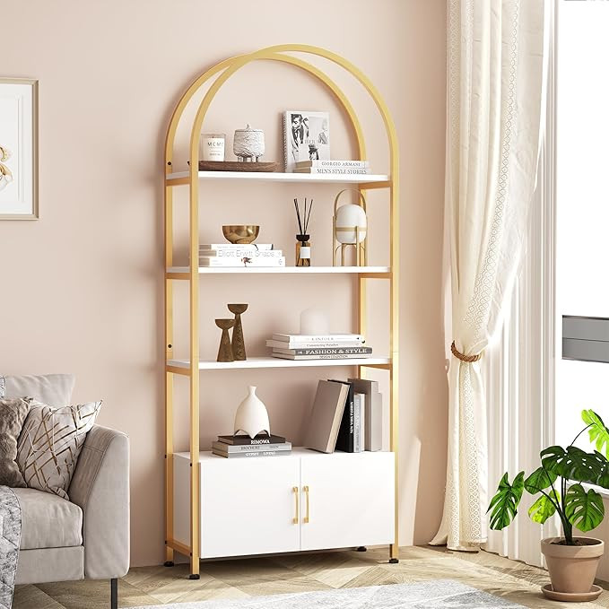 Amazon.com: GarveeHome Gold Bookshelf, Arched Book Shelf with Studry Metal Frame and Quality Boar... | Amazon (US)