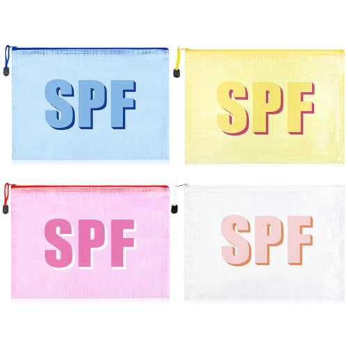 SOIDRAM 4PCS SPF Makeup Bag Clear Zippered SPF Bag Cosmetic Pouch Waterproof Travel Toiletry Organizer for Women Varsity Letter Patch Beach Pool Essentials | Amazon (US)