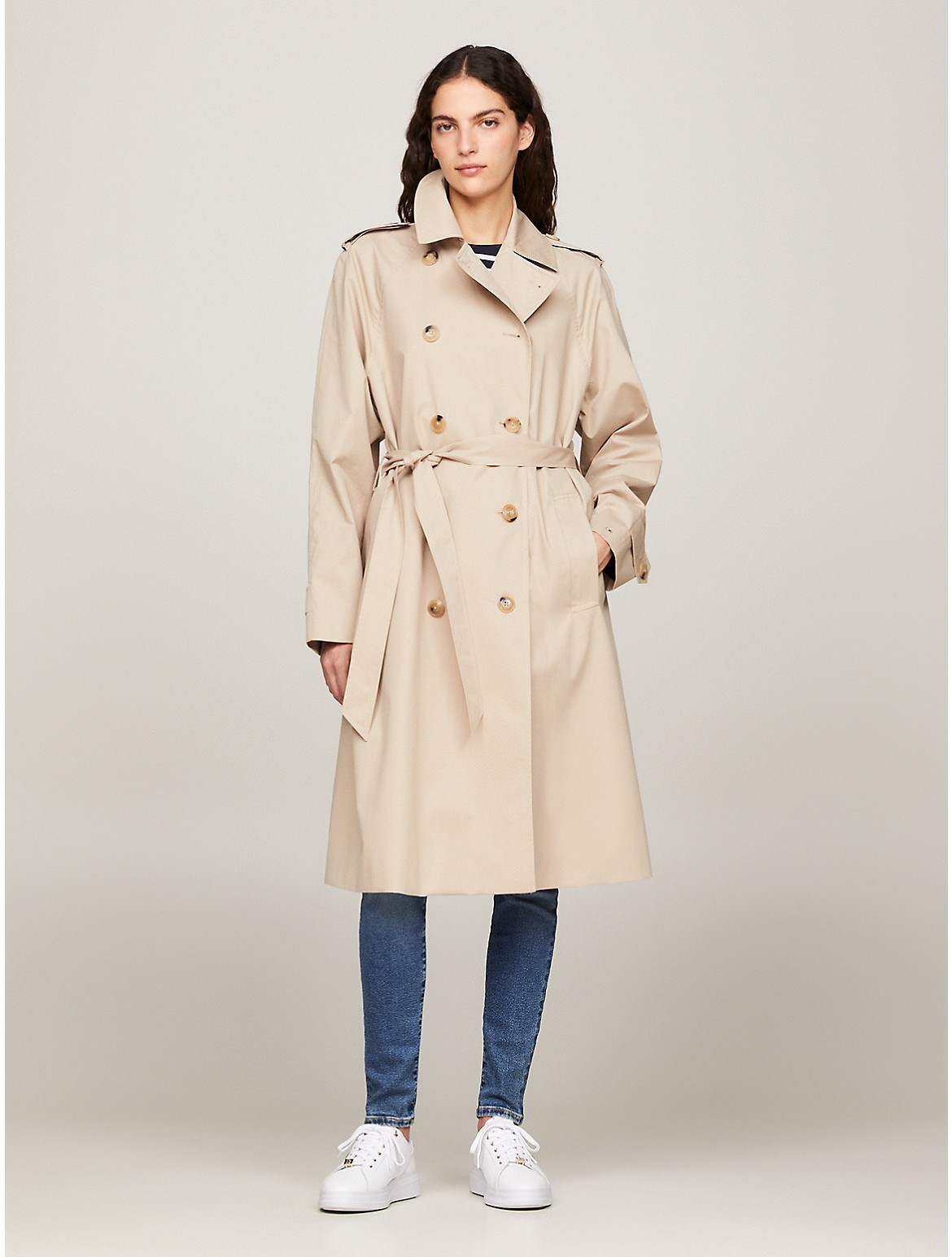 Tommy Hilfiger Women's Cotton Trench Coat - Beige - 12 | Tommy Hilfiger (US)