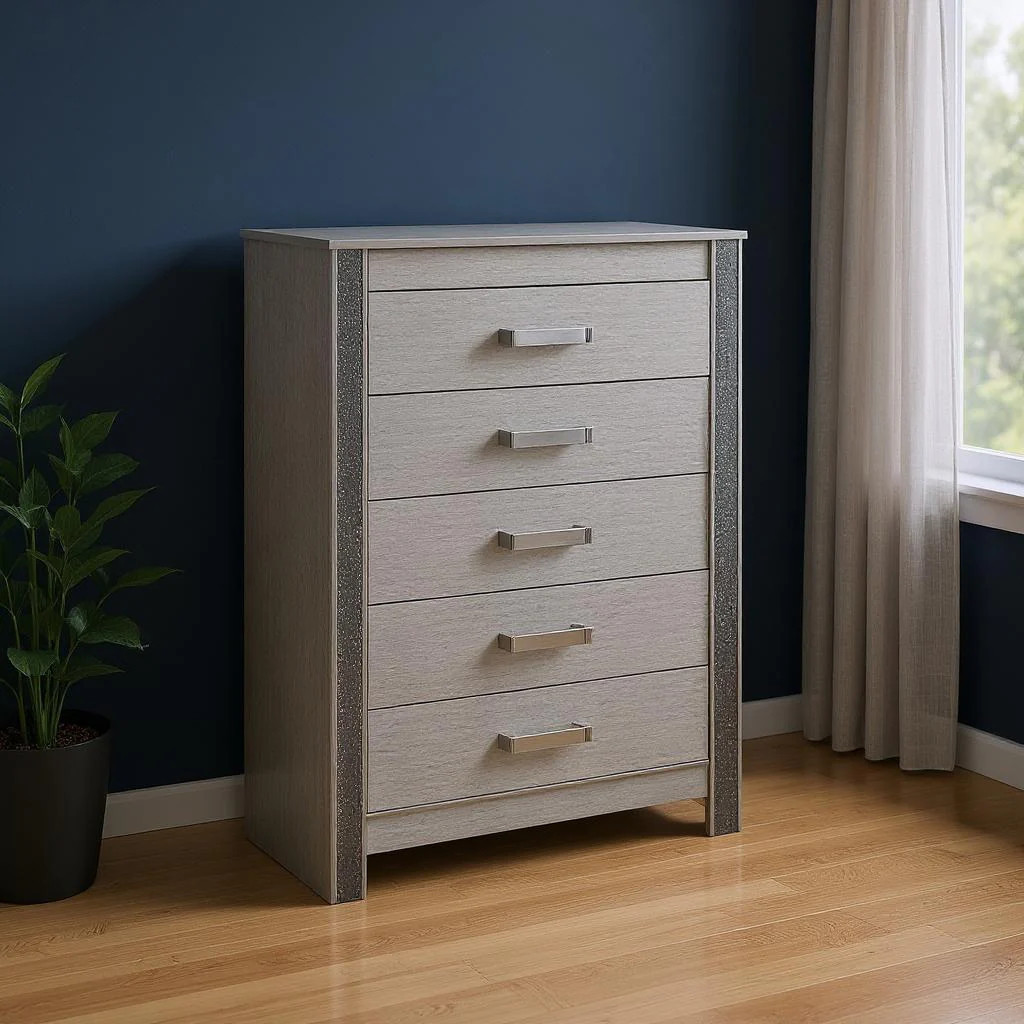 36" Silver Wood Five Drawer Dresser | Shop Simon