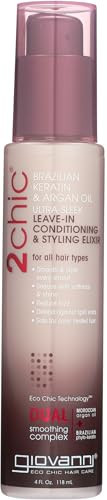 GIOVANNI 2chic Ultra-Sleek Leave-In Conditioning & Styling Elixir - Phyto-Keratin & Argan Oil, Anti-Frizz Formula, Coconut, Shea Butter, Pro-Vitamin B5, Color Safe, Paraben Free - 4 oz | Amazon (US)