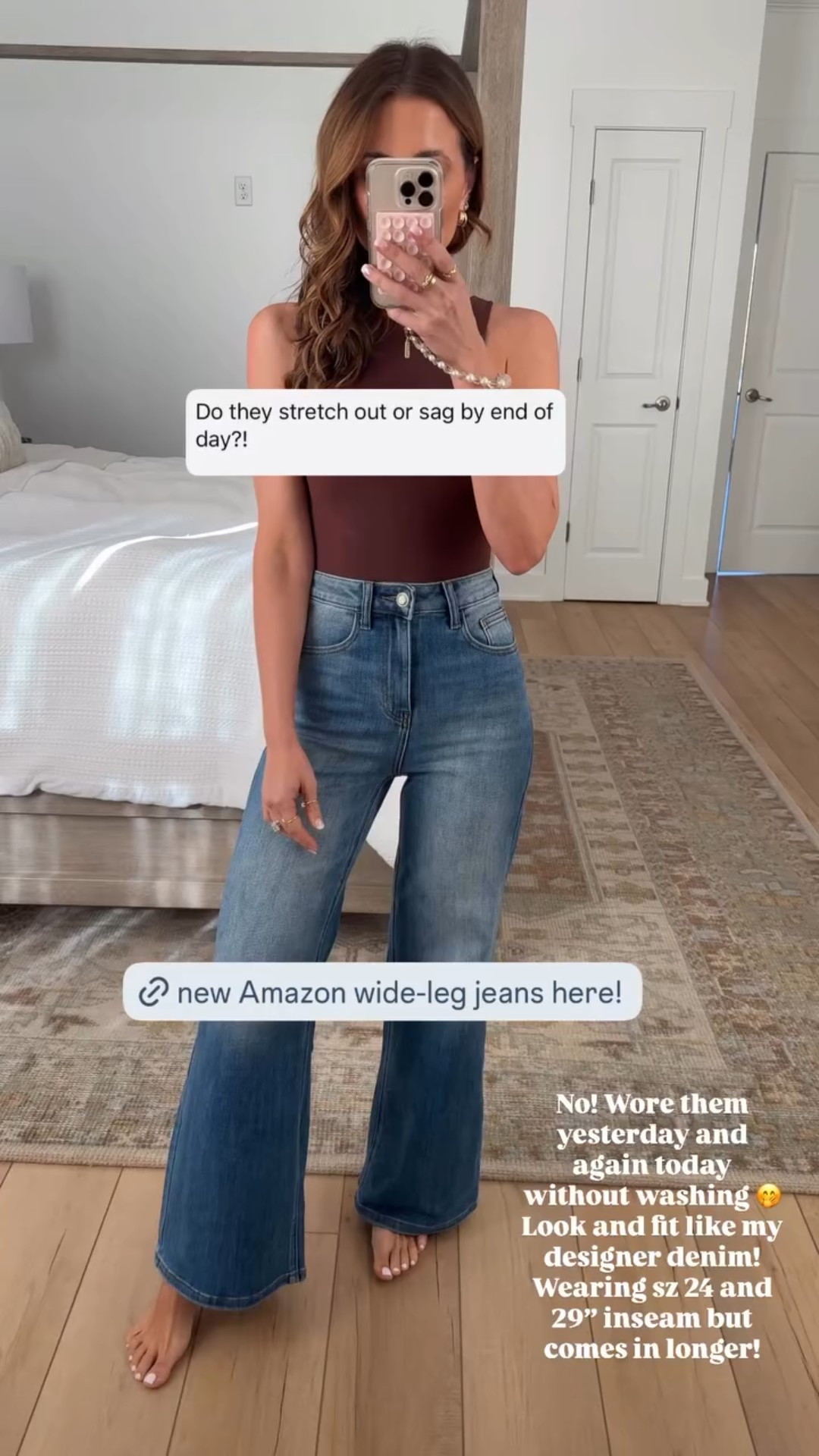 New Amazon wide leg jeans. So stretchy but doesn’t lose shape. Wore them yesterday and again today without washing 🤭 Look and fit like my designer denim! Wearing sz 24 and 29” inseam but comes in longer!

#LTKPetite #LTKootd #LTKgrwm