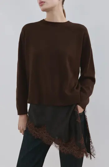 Mixed Media Asymmetric Hem Lace Trim Sweater | Nordstrom