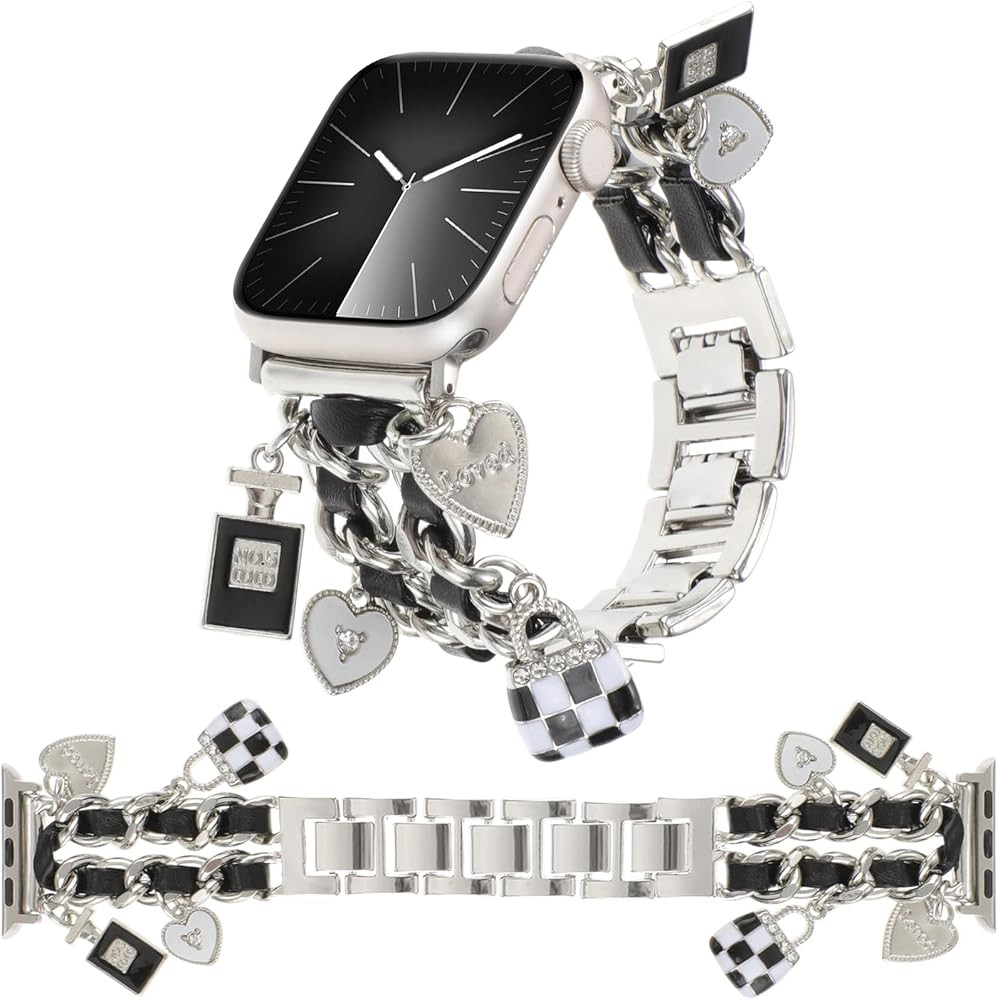 Stylish Metal Bands Compatible with Apple Watch Band 49/46/45/44/42mm 41/40/38mm Women,Cuban Chai... | Amazon (US)