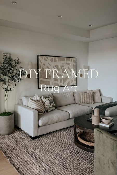 Literally obsessed with this rug art in my neutral family room. so stunning. DIY frame instructions at SamanthaPotter.com 
Rug is on sale for a little bit longer with code: kickoff

Living room inspo. Cozy living room 

#LTKsale #LTKstyletip #LTKhome