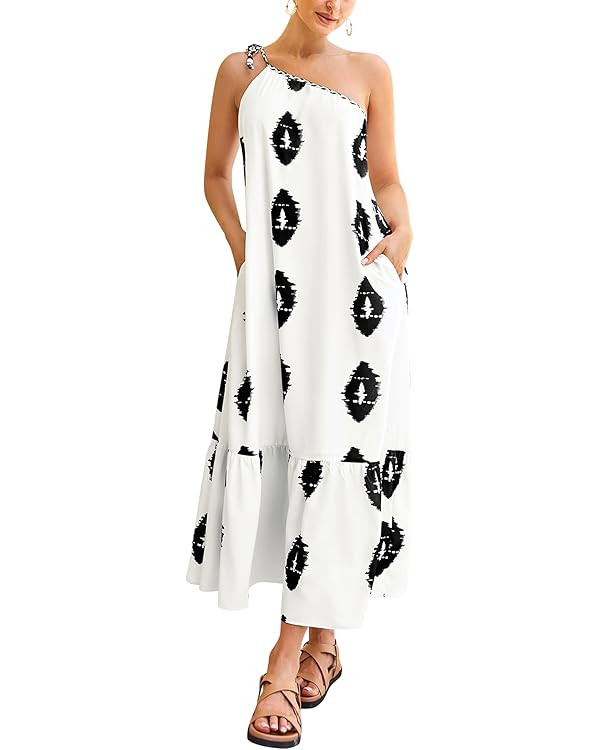 CCTOO Women's Floral Print Maxi Dress 2024 Sleeveless Summer Knot One Shoulder Flowy Boho Dresses... | Amazon (US)