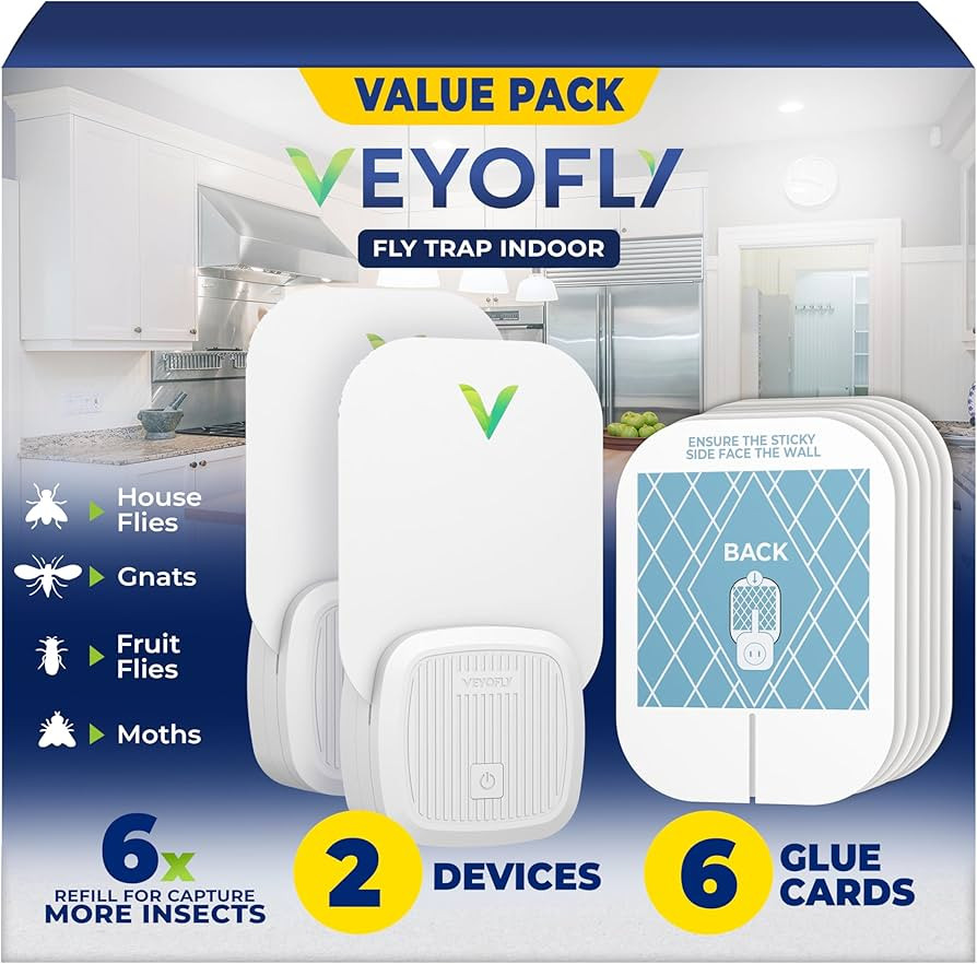 VEYOFLY Fly Trap Indoor, Fruit Fly Traps for Indoors Flying Insect (2 Device + 6 Refills) Gnat Tr... | Amazon (US)